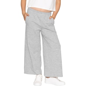 image:imageSTRETCH IS COMFORT Girls Cotton Wide Leg Pants  PullOn Style with Pockets  Soft Stretch Everyday Wear  Youth XSC16Heather Gray