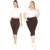 image:imageSTRETCH IS COMFORT Capri Leggings for Women Plus Size Pants with Pockets  Wide high waist knee length 95 polyester 5 spandex leggings for women tummy control Yoga leggings with pockets for womenBrown