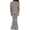 image:imageSTRETCH IS COMFORT Girls 2 Piece Play Outfit  Oh So Soft Short Sleeve Top amp Stretchy Bell Bottom Pant Set  Youth XSXLCheckered Black White