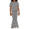 image:imageSTRETCH IS COMFORT Girls 2 Piece Play Outfit  Oh So Soft Short Sleeve Top amp Stretchy Bell Bottom Pant Set  Youth XSXLCheckered Black White