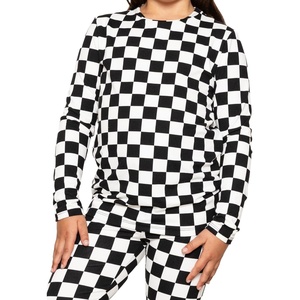 image:imageGirls Long Sleeve Shirts  Soft Crew Neck Top  Short Sleeve  Long Sleeve Shirt Girls Size 2T  16Checkered Black and White