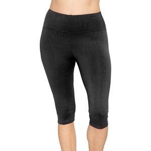 image:imageSTRETCH IS COMFORT Capri Leggings for Women Plus Size Pants with Pockets  Wide high waist knee length 95 polyester 5 spandex leggings for women tummy control Yoga leggings with pockets for womenBlack No Pocket