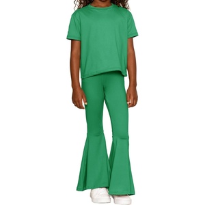 image:imageSTRETCH IS COMFORT Girls 2 Piece Play Outfit  Oh So Soft Short Sleeve Top amp Stretchy Bell Bottom Pant Set  Youth XSXLKelly Green