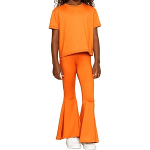 image:imageSTRETCH IS COMFORT Girls 2 Piece Play Outfit  Oh So Soft Short Sleeve Top amp Stretchy Bell Bottom Pant Set  Youth XSXLOrange