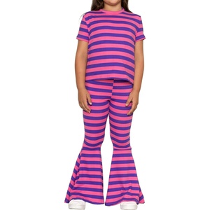 image:imageSTRETCH IS COMFORT Girls 2 Piece Play Outfit  Oh So Soft Short Sleeve Top amp Stretchy Bell Bottom Pant Set  Youth XSXLPink Purple Stripes