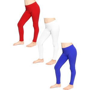 image:imageSTRETCH IS COMFORT Girls Cotton Footless Leggings Set of 3 Pieces  Stretchy  Size 214Red  White  Royal Blue