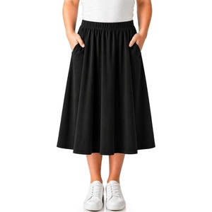 image:imageSTRETCH IS COMFORT Girls Skirts Cotton Long Midi Circle Skirt with Pockets  Noroll waistband pullon comfort twirlready coverage school church holidays everyday play skirt for girls 1012Black