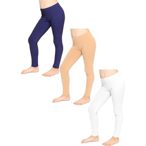 image:imageSTRETCH IS COMFORT Leggings for Girls 3 Pack Stretch Girls Leggings Pants  Soft medium weight knit elastic waist Girl Pants under dresses skirts school Toddler Leggings Black Leggings GirlsNavy Blue  Beige  White