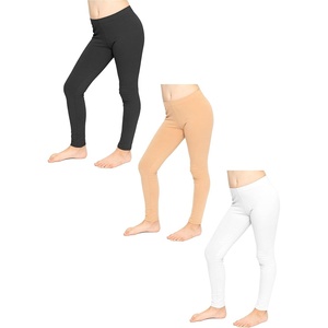 image:imageSTRETCH IS COMFORT Leggings for Girls 3 Pack Stretch Girls Leggings Pants  Soft medium weight knit elastic waist Girl Pants under dresses skirts school Toddler Leggings Black Leggings GirlsBlack  Beige  White