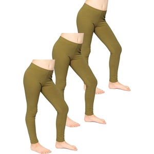 image:imageSTRETCH IS COMFORT Leggings for Girls 3 Pack Stretch Girls Leggings Pants  Soft medium weight knit elastic waist Girl Pants under dresses skirts school Toddler Leggings Black Leggings GirlsOlive Green