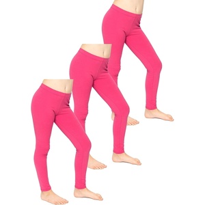 image:imageSTRETCH IS COMFORT Leggings for Girls 3 Pack Stretch Girls Leggings Pants  Soft medium weight knit elastic waist Girl Pants under dresses skirts school Toddler Leggings Black Leggings GirlsHot Pink