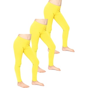 image:imageSTRETCH IS COMFORT Leggings for Girls 3 Pack Stretch Girls Leggings Pants  Soft medium weight knit elastic waist Girl Pants under dresses skirts school Toddler Leggings Black Leggings GirlsYellow