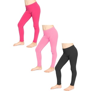 image:imageSTRETCH IS COMFORT Leggings for Girls 3 Pack Stretch Girls Leggings Pants  Soft medium weight knit elastic waist Girl Pants under dresses skirts school Toddler Leggings Black Leggings GirlsHot Pink  Light Pink  Black