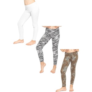 image:imageSTRETCH IS COMFORT Leggings for Girls 3 Pack Stretch Girls Leggings Pants  Soft medium weight knit elastic waist Girl Pants under dresses skirts school Toddler Leggings Black Leggings GirlsWhite  Zebra  Brown Cheetah