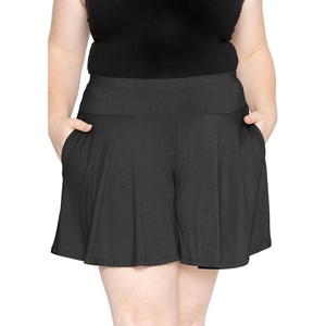 image:imageSTRETCH IS COMFORT Plus Size Shorts Women Flowy Wide Leg Summer Shorts for Curvy Women Casual Lightweight with PocketsBlack