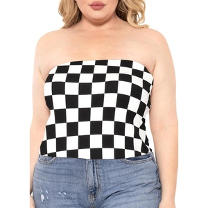 image:imageSTRETCH IS COMFORT Womens Regular and Plus Size Crop Tube Top  Sizes Small  5XCheckered Black and White