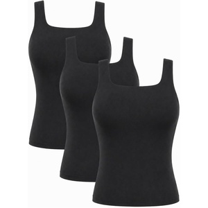 image:imageSTRETCH IS COMFORT Womens and Plus DoubleLayered Tank Top  MidLength Sleek and Modern for Everyday Wear  S5XLBlack 3 Pack