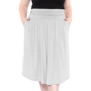 image:imageSTRETCH IS COMFORT Womens and Plus Size Casual Ruched Below Knee Length Midi Skirt with PocketsHeather Gray