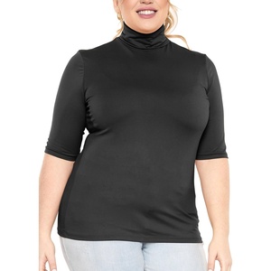 image:imageWomens Plus Size Short Sleeve Turtleneck Black 4X  95 polyester 5 spandex 4 way stretch fold over collar interview tops for women turtleneck tops for women work top