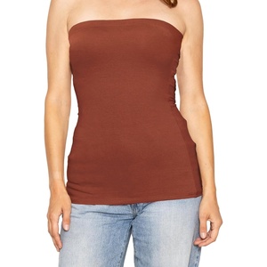 image:imageSTRETCH IS COMFORT Tube Tops for Women  Cotton Tops  Bandeau Top Long Length Mid and Cropped Length Plus Size  XS 5XAlmond