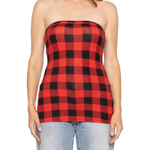 image:imageSTRETCH IS COMFORT Tube Tops for Women  Cotton Tops  Bandeau Top Long Length Mid and Cropped Length Plus Size  XS 5XBuffalo Plaid