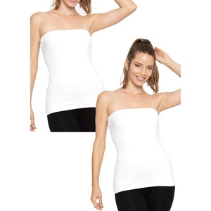 image:imageSTRETCH IS COMFORT Tube Tops for Women  Cotton Tops  Bandeau Top Long Length Mid and Cropped Length Plus Size  XS 5XWhite 2 Pack