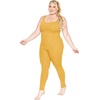 image:imageSTRETCH IS COMFORT Womens Plus Size Tank Unitard Athletic Rompers For Women  95 cotton 5 spandex round neckline sleeveless straps Uback seamless front one piece outfits for women workout romperMustard Yellow