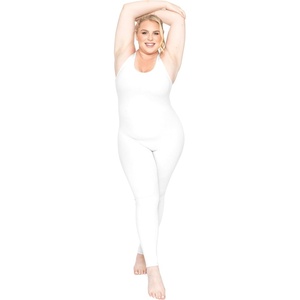 image:imageSTRETCH IS COMFORT Womens Plus Size Tank Unitard Athletic Rompers For Women  95 cotton 5 spandex round neckline sleeveless straps Uback seamless front one piece outfits for women workout romperWhite