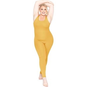 image:imageSTRETCH IS COMFORT Womens Plus Size Tank Unitard Athletic Rompers For Women  95 cotton 5 spandex round neckline sleeveless straps Uback seamless front one piece outfits for women workout romperMustard Yellow