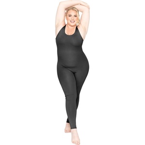 image:imageSTRETCH IS COMFORT Womens Plus Size Tank Unitard Athletic Rompers For Women  95 cotton 5 spandex round neckline sleeveless straps Uback seamless front one piece outfits for women workout romperBlack