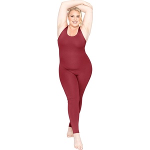 image:imageSTRETCH IS COMFORT Womens Plus Size Tank Unitard Athletic Rompers For Women  95 cotton 5 spandex round neckline sleeveless straps Uback seamless front one piece outfits for women workout romperBurgundy