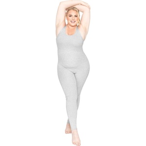 image:imageSTRETCH IS COMFORT Womens Plus Size Tank Unitard Athletic Rompers For Women  95 cotton 5 spandex round neckline sleeveless straps Uback seamless front one piece outfits for women workout romperHeather Gray