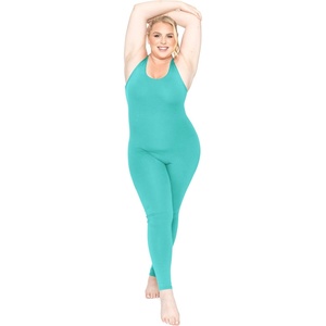 image:imageSTRETCH IS COMFORT Womens Plus Size Tank Unitard Athletic Rompers For Women  95 cotton 5 spandex round neckline sleeveless straps Uback seamless front one piece outfits for women workout romperTurquoise