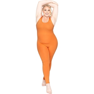 image:imageSTRETCH IS COMFORT Womens Plus Size Tank Unitard Athletic Rompers For Women  95 cotton 5 spandex round neckline sleeveless straps Uback seamless front one piece outfits for women workout romperOrange