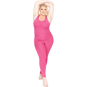 image:imageSTRETCH IS COMFORT Womens Plus Size Tank Unitard Athletic Rompers For Women  95 cotton 5 spandex round neckline sleeveless straps Uback seamless front one piece outfits for women workout romperHot Pink