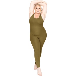 image:imageSTRETCH IS COMFORT Womens Plus Size Tank Unitard Athletic Rompers For Women  95 cotton 5 spandex round neckline sleeveless straps Uback seamless front one piece outfits for women workout romperOlive Green