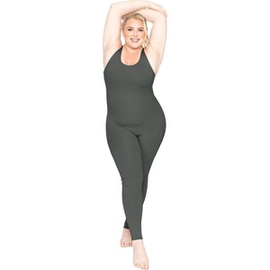 image:imageSTRETCH IS COMFORT Womens Plus Size Tank Unitard Athletic Rompers For Women  95 cotton 5 spandex round neckline sleeveless straps Uback seamless front one piece outfits for women workout romperCharcoal Gray