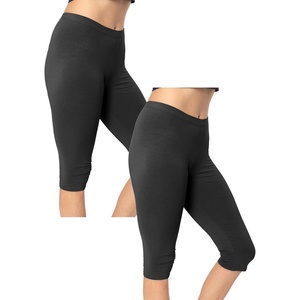 image:imageSTRETCH IS COMFORT Cotton Capri Leggings Knee Length Pants Plus Size  Soft pullon comfort lightweight summer feel ankle option casual layering cotton leggings black capris under dresses2 Pack Black