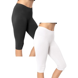 image:imageSTRETCH IS COMFORT Cotton Capri Leggings Knee Length Pants Plus Size  Soft pullon comfort lightweight summer feel ankle option casual layering cotton leggings black capris under dresses2 Pack Black  White