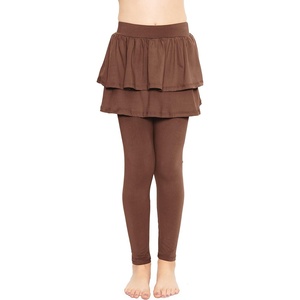 image:imageSTRETCH IS COMFORT Girls Leggings Tutu Ruffle Pants Leggings with Skirt  Built in ankle layer double tier twirl tutu leggings 95 polyester 5 spandex skirt leggings for girlsBrown