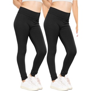 image:imageSTRETCH IS COMFORT High Waist Cotton Girls Leggings Pants and Bike Shorts  95 cotton 5 spandex 4 way stretch ankle or short length options school dance layering leggings for girls girls pantsBlack 2 Pack
