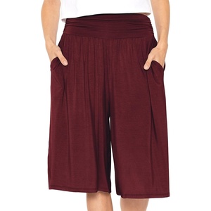 image:imageWomens Flowy Capri Pants Wide Leg Casual Gaucho Pants with Pockets and Straight Leg High Waist Lounge Plus Size S  7XBurgundy