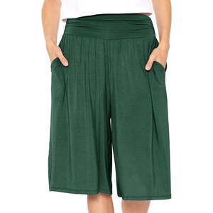 image:imageWomens Flowy Capri Pants Wide Leg Casual Gaucho Pants with Pockets and Straight Leg High Waist Lounge Plus Size S  7XHunter Green