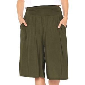 image:imageWomens Flowy Capri Pants Wide Leg Casual Gaucho Pants with Pockets and Straight Leg High Waist Lounge Plus Size S  7XOlive Green
