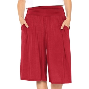 image:imageWomens Flowy Capri Pants Wide Leg Casual Gaucho Pants with Pockets and Straight Leg High Waist Lounge Plus Size S  7XRed