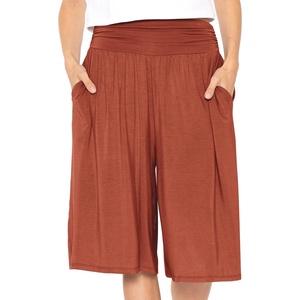 image:imageWomens Flowy Capri Pants Wide Leg Casual Gaucho Pants with Pockets and Straight Leg High Waist Lounge Plus Size S  7XRust