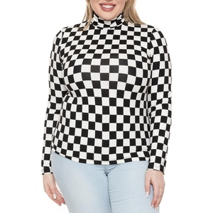 image:imageWomens Turtle Neck  Long Sleeve and Sleeveless Top  Plus Size XL7X  Tops Women White Turtleneck WomenCheckered Black and White