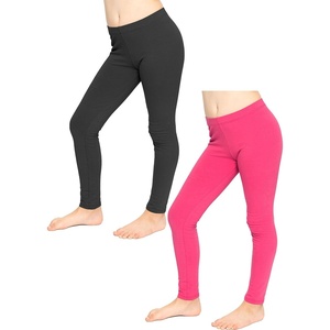 image:imageSTRETCH IS COMFORT Girls Leggings 2 Pack Cotton Leggings for Girls Pants  12 oz medium weight knit under dresses school dance pants for girls black leggings girls licras para nias BlackBlack  Hot Pink